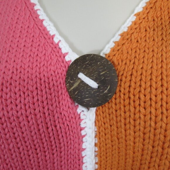 Pure Handknit Cardigan Sweater Pink/Orange/White Long Sleeve Size Large Petite - Picture 4 of 9